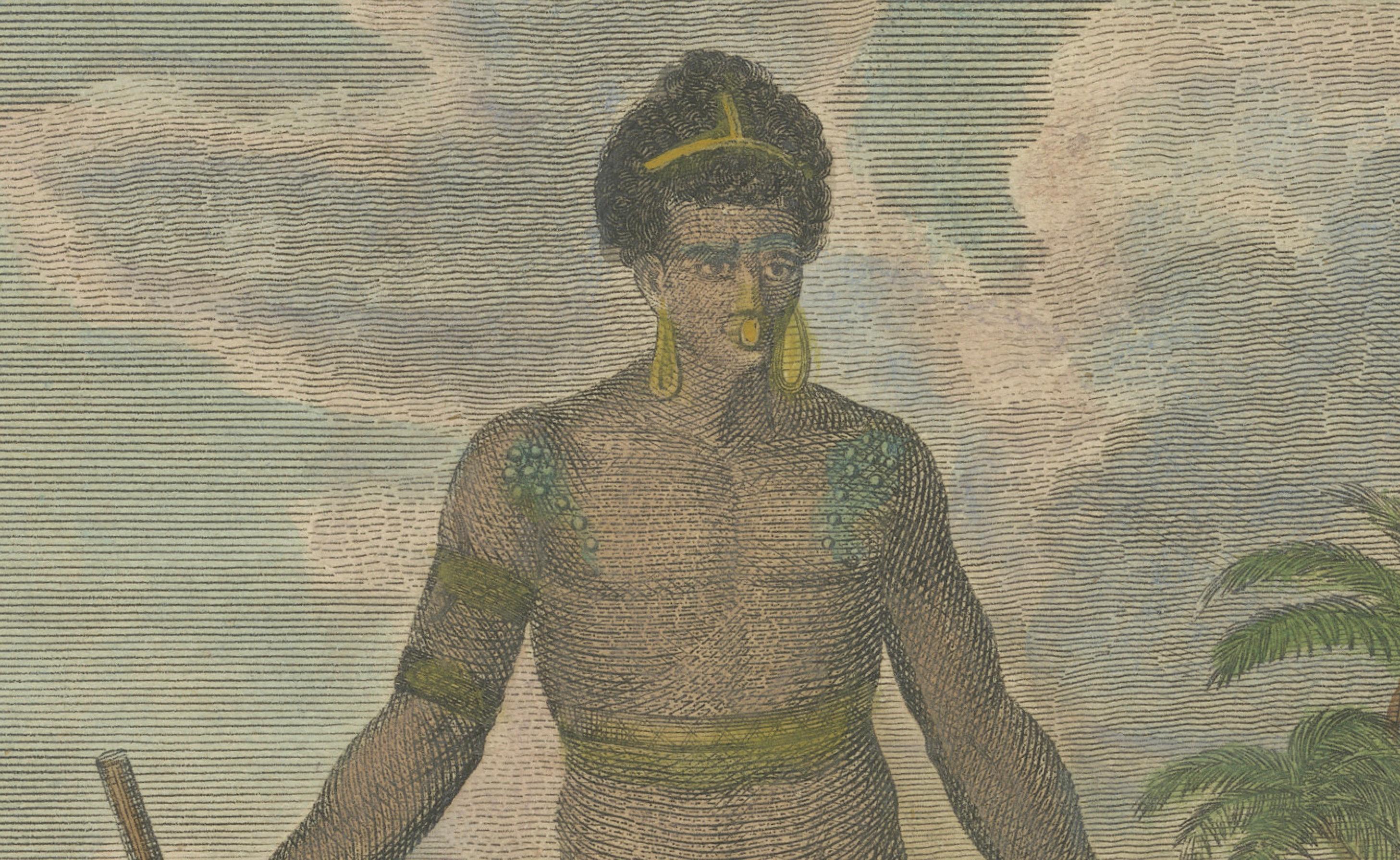 Engraved Savage of the Admiralty Isles – Hand-Colored Ethnographic Engraving, c.1785 For Sale