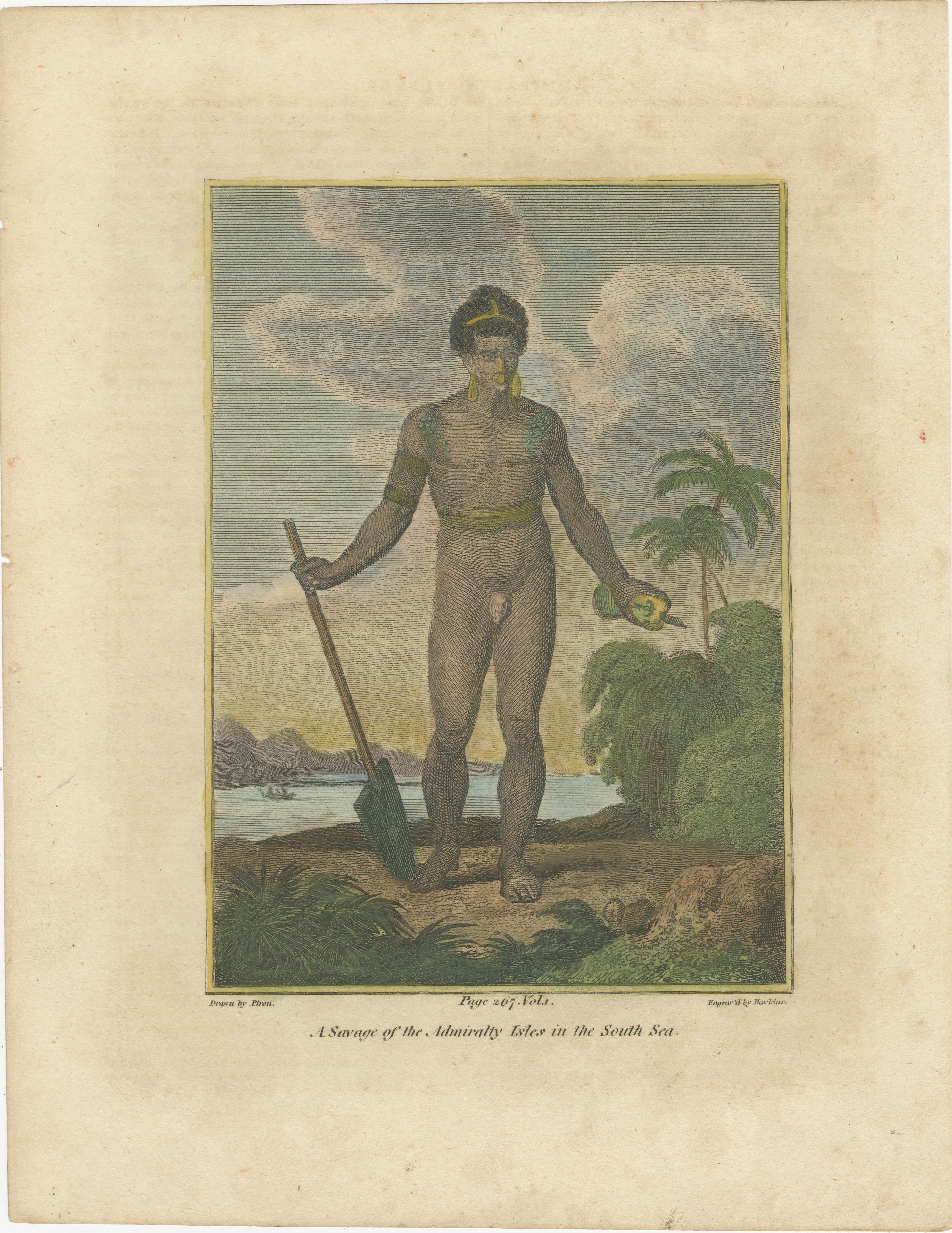 Paper Savage of the Admiralty Isles – Hand-Colored Ethnographic Engraving, c.1785 For Sale