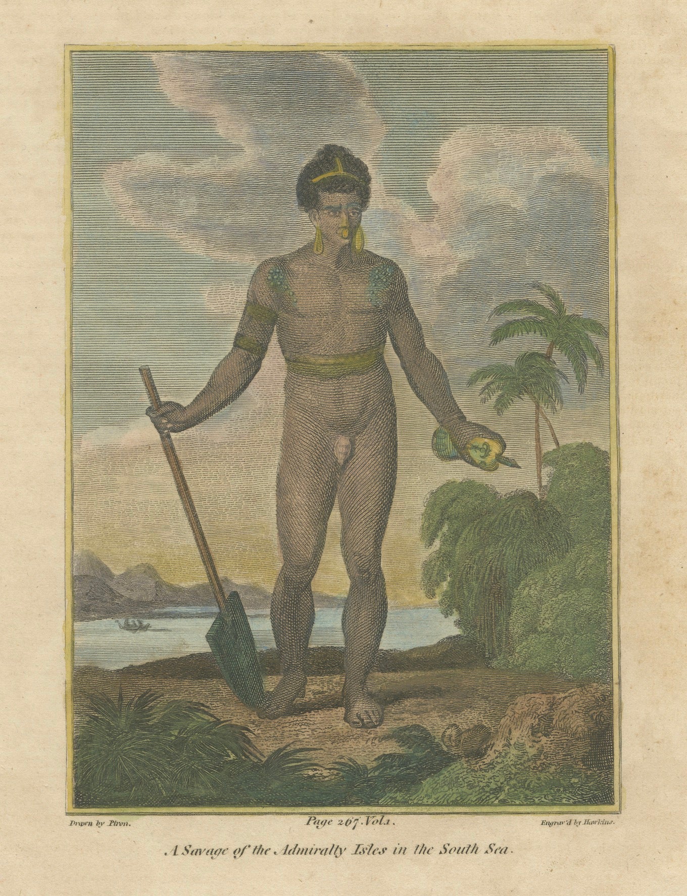 Savage of the Admiralty Isles – Hand-Colored Ethnographic Engraving, c.1785 For Sale