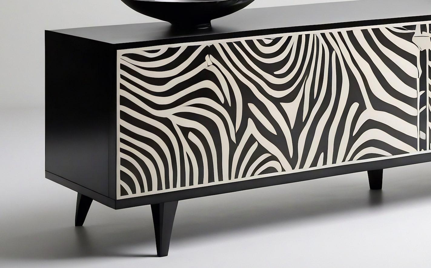 Consola multimedia Savanna en blanco y negro Moderno de mediados de siglo en venta