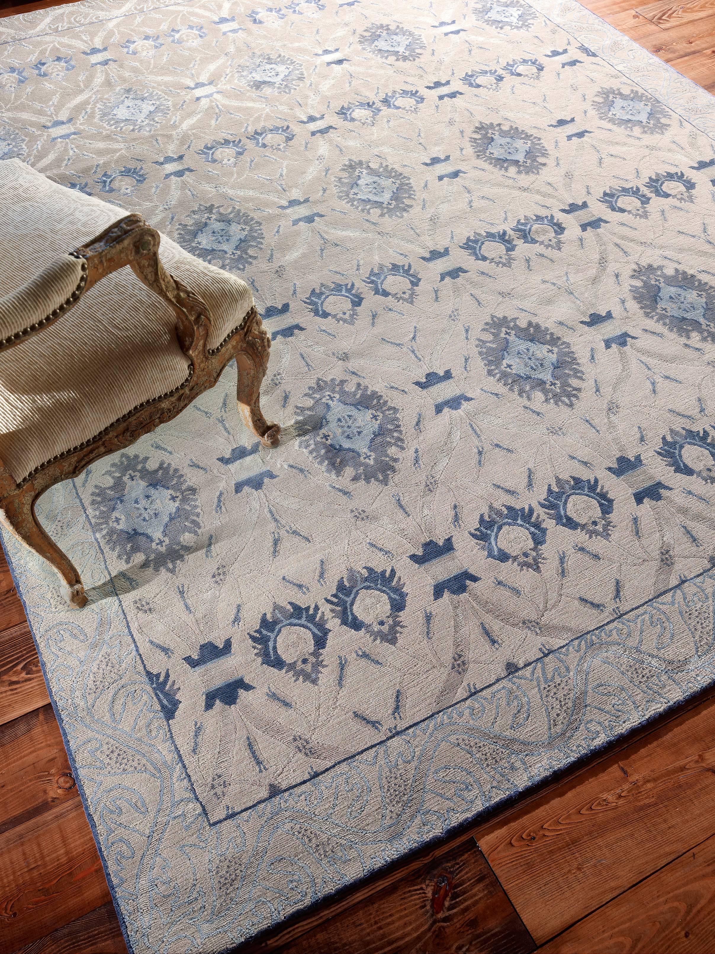 Modern 'Savannah, Steel' Hand-Knotted Tibetan Rug Made in Nepal by New Moon Rugs For Sale