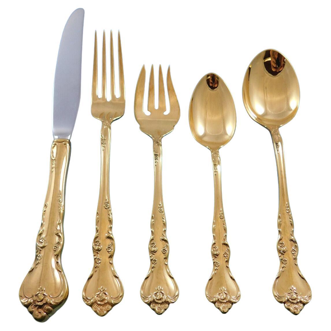 Savannah Gold by Reed & Barton Sterling Silver Flatware Service 12 Set 60 Pcs For Sale