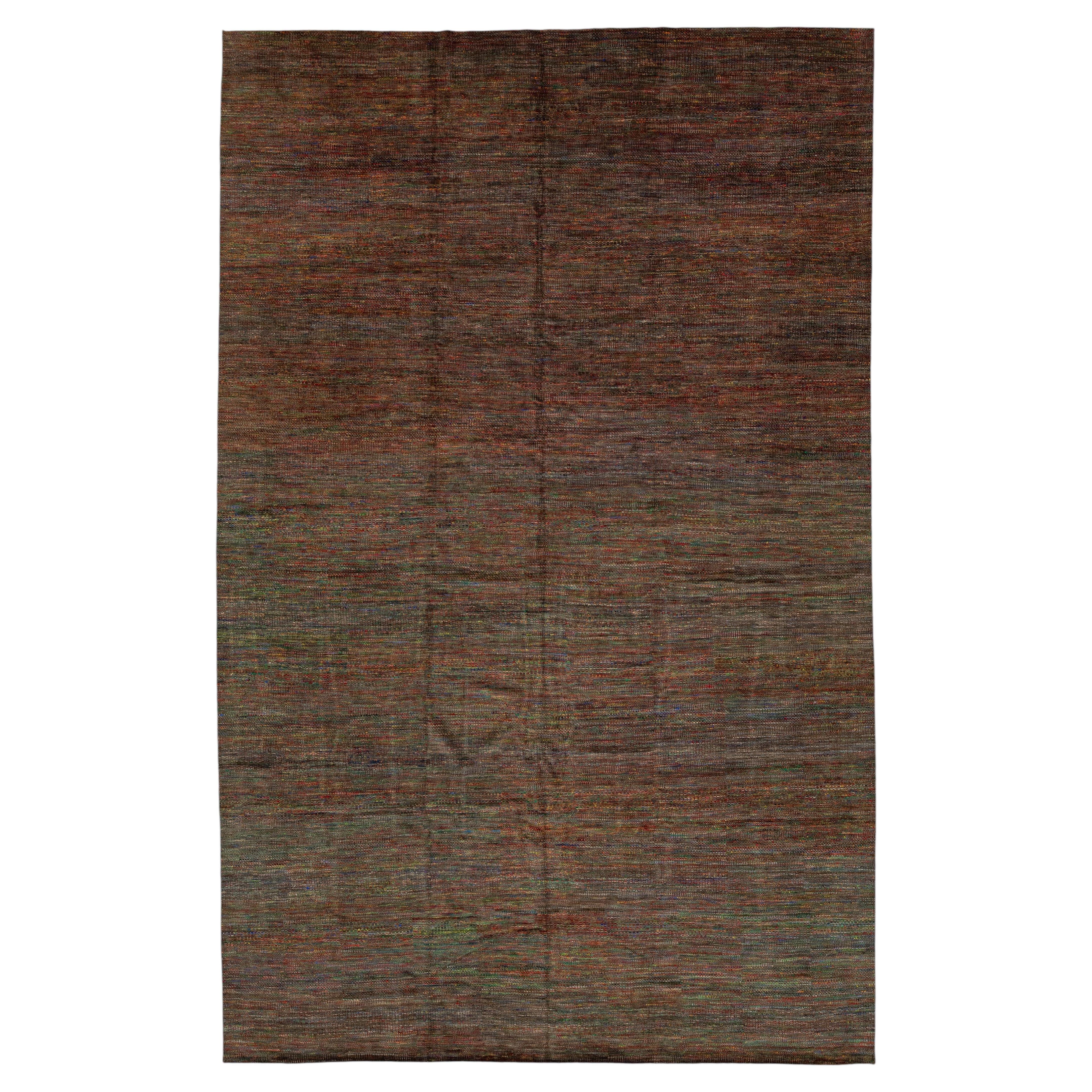 Savannah Modern Multi-Tone Abstract Hand-Knotted Indian Wool Rug 13x20