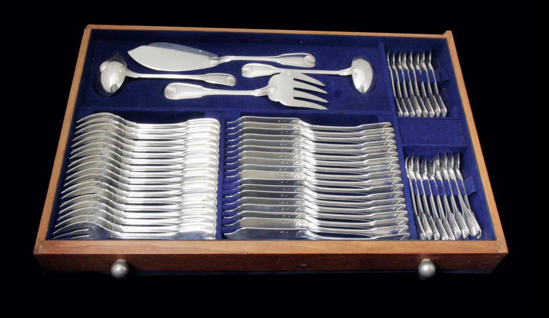 Savary - 277pc. Antique French Sterling Silver Flatware Set, 26 Serving Pieces. 10