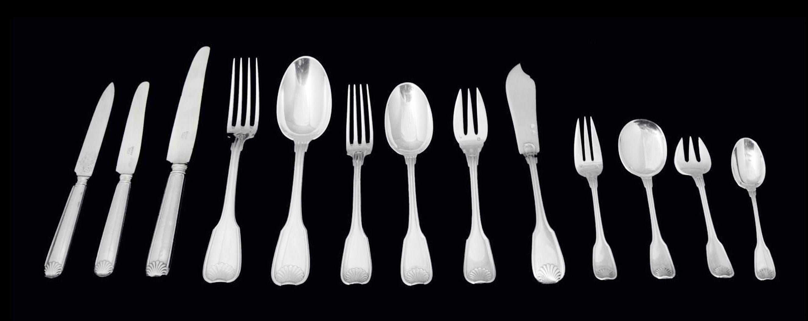 Direct from a Private Chateau Outside of Paris, A Stunning 277pc. 950 Sterling Silver Flatware Set by International Known French Silversmiths 