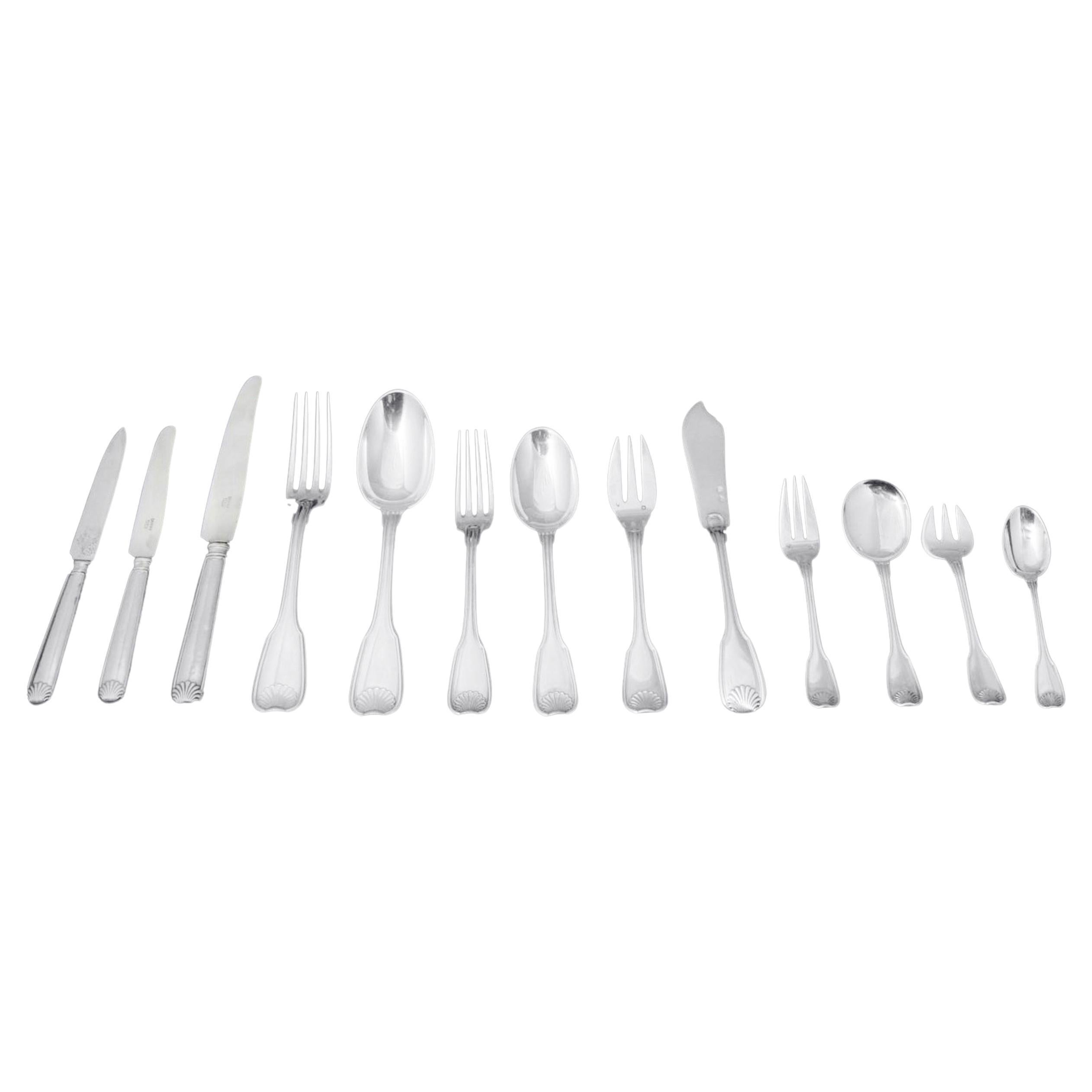 Savary - 277pc. Antique French Sterling Silver Flatware Set, 26 Serving Pieces.