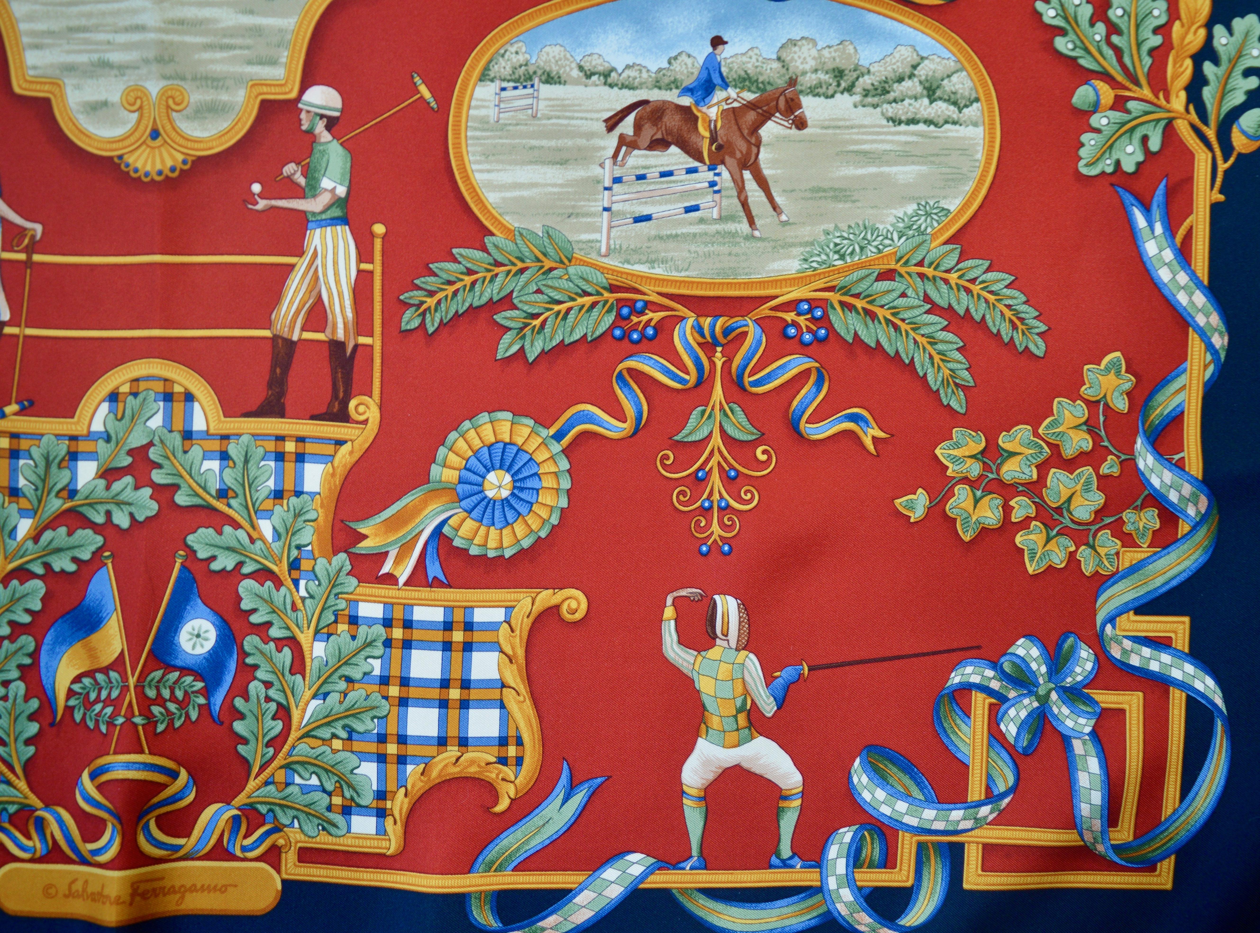 Red Savatore Ferragamo Silk Scarf Summer Games For Sale