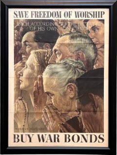 "Save Freedom of Worship. Buy War Bonds" Vintage WWII Poster by Norman Rockwell