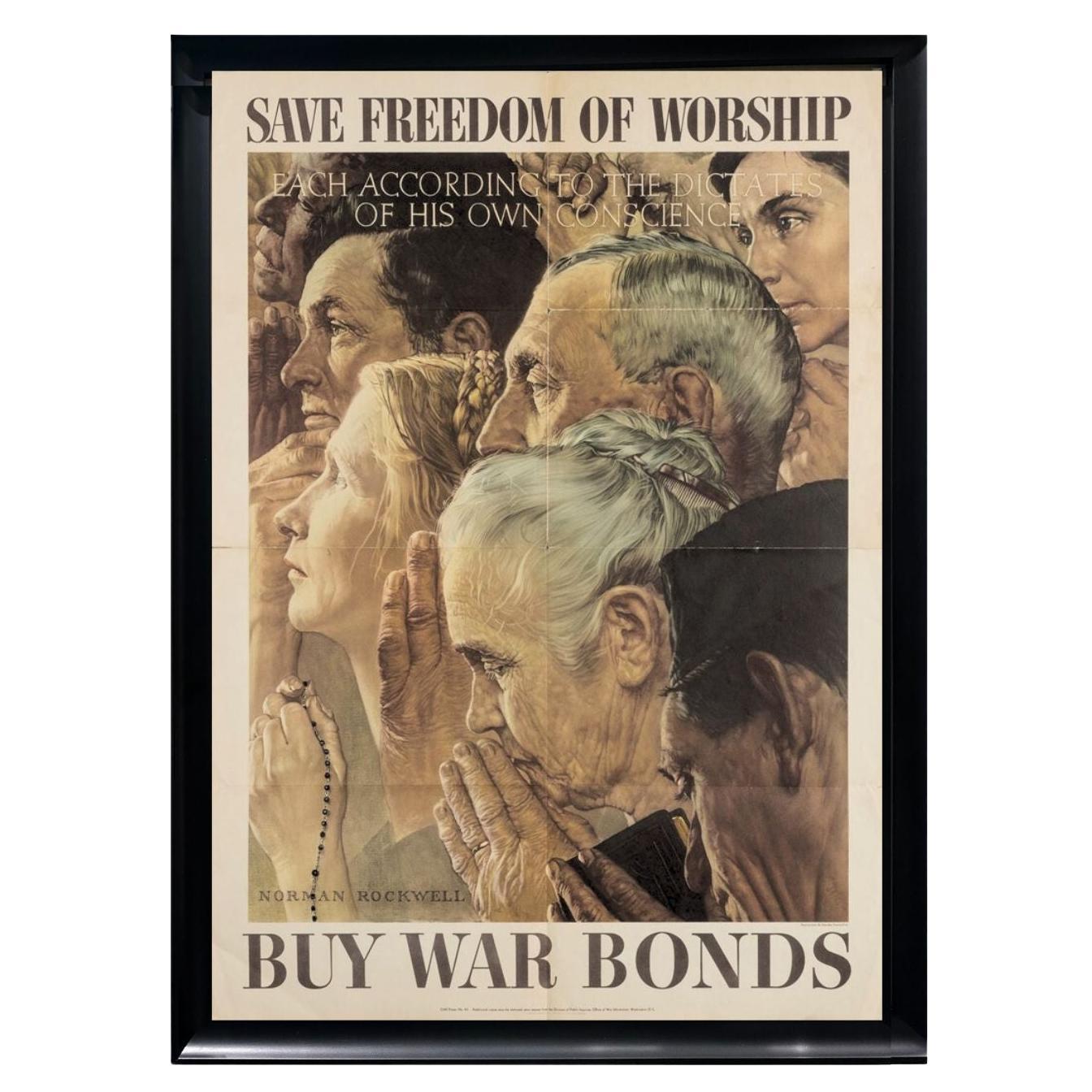 "Save Freedom of Worship. Buy War Bonds" Vintage WWII Poster by Norman Rockwell