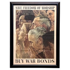 "Sauver la liberté de culte. Achetez des obligations de guerre" Affiche vintage de la Seconde Guerre mondiale par Norman Rockwell
