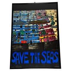 Save the Seas, affiche en relief en feuille de Hundertwasser 1984, encadrée