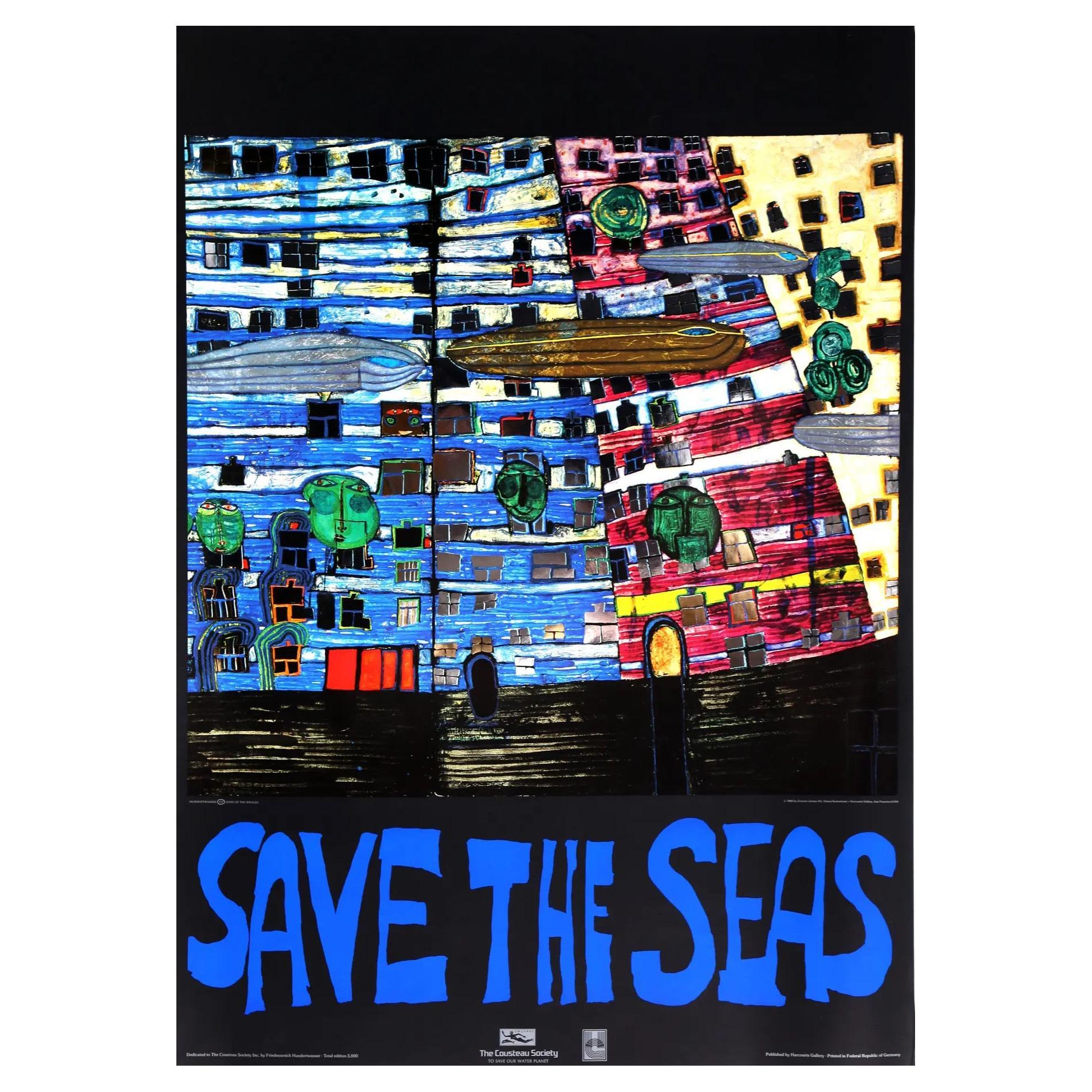 Poster con stampa offset "Save the Seas" di Friedensreich Hundertwasser