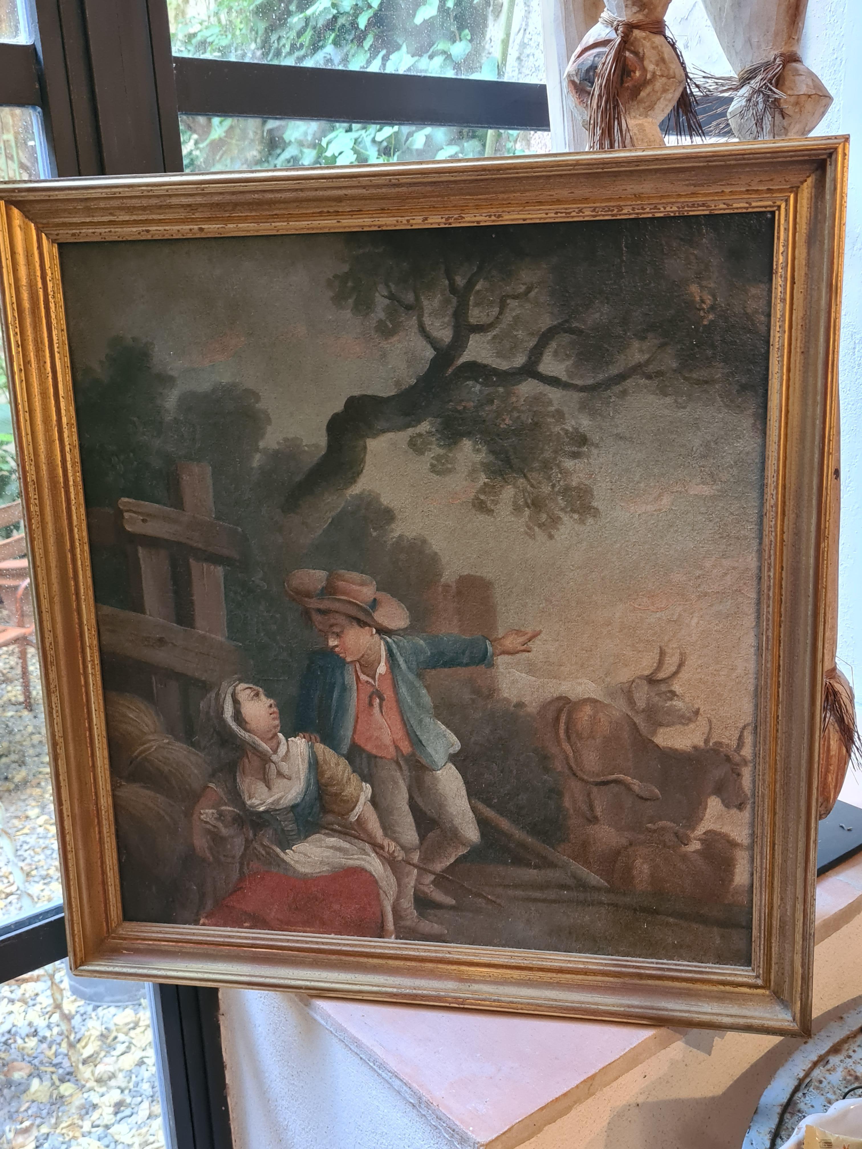 Rococo Pastoral Landscape, Figures, Oxen and Sheep Circle of Saverio Della Gatta For Sale 13