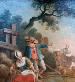 Rococo Pastoral Landscape, Figures, Oxen and Sheep Circle of Saverio Della Gatta