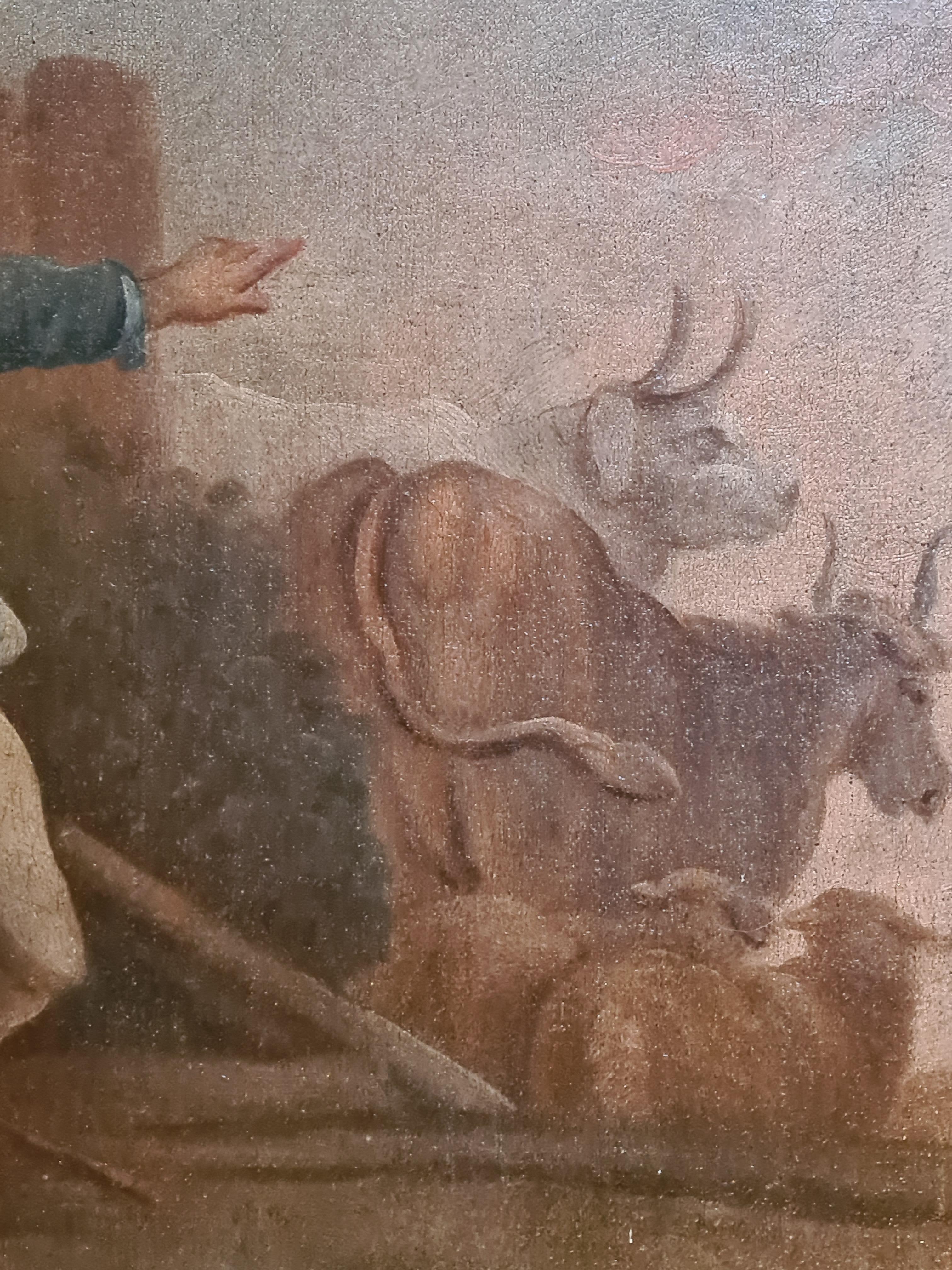 Rococo Pastoral Landscape, Figures, Oxen and Sheep Circle of Saverio Della Gatta For Sale 3