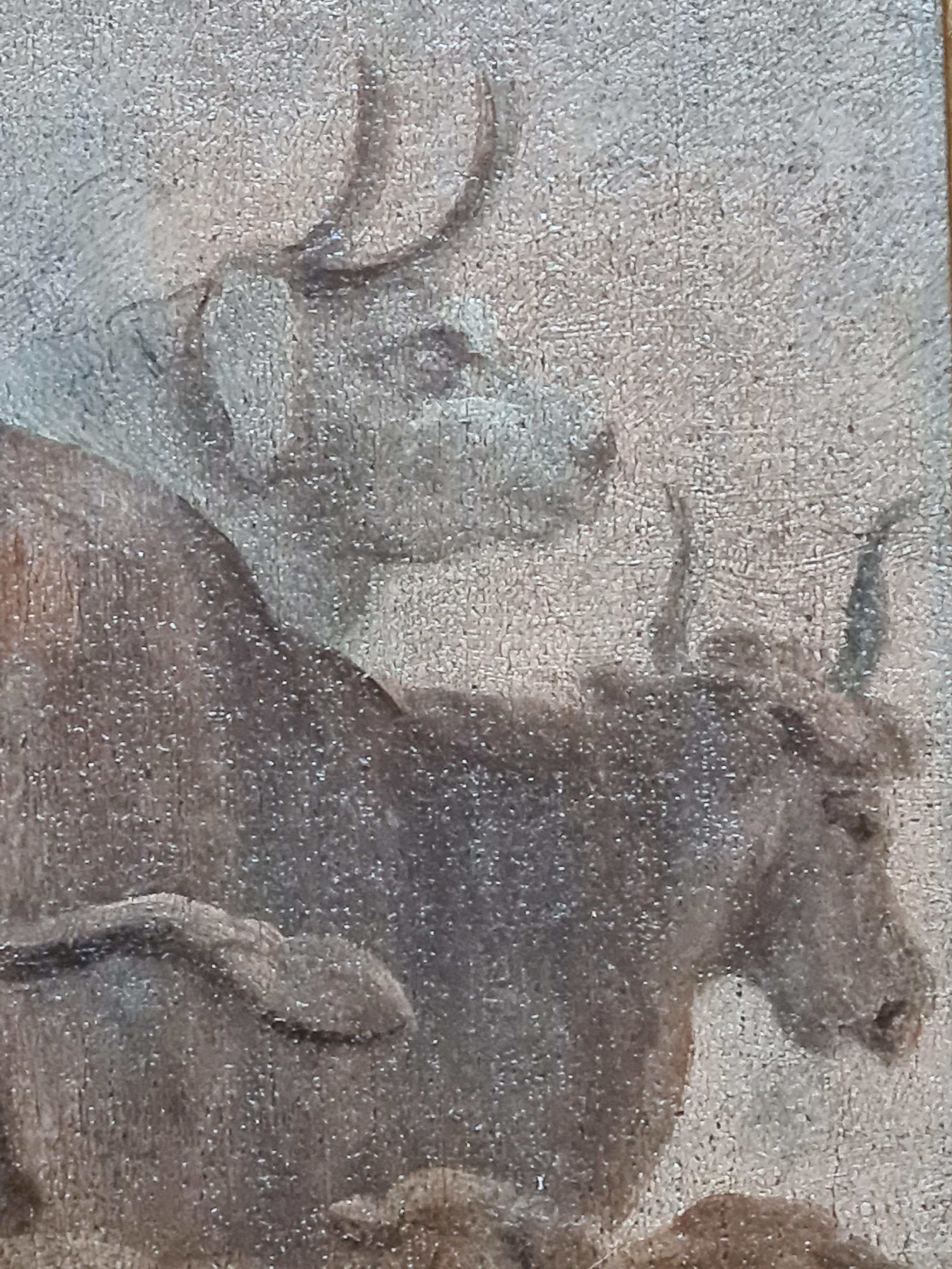Rococo Pastoral Landscape, Figures, Oxen and Sheep Circle of Saverio Della Gatta For Sale 8