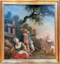 Rococo Pastoral Landscape, Figures, Oxen and Sheep Circle of Saverio Della Gatta