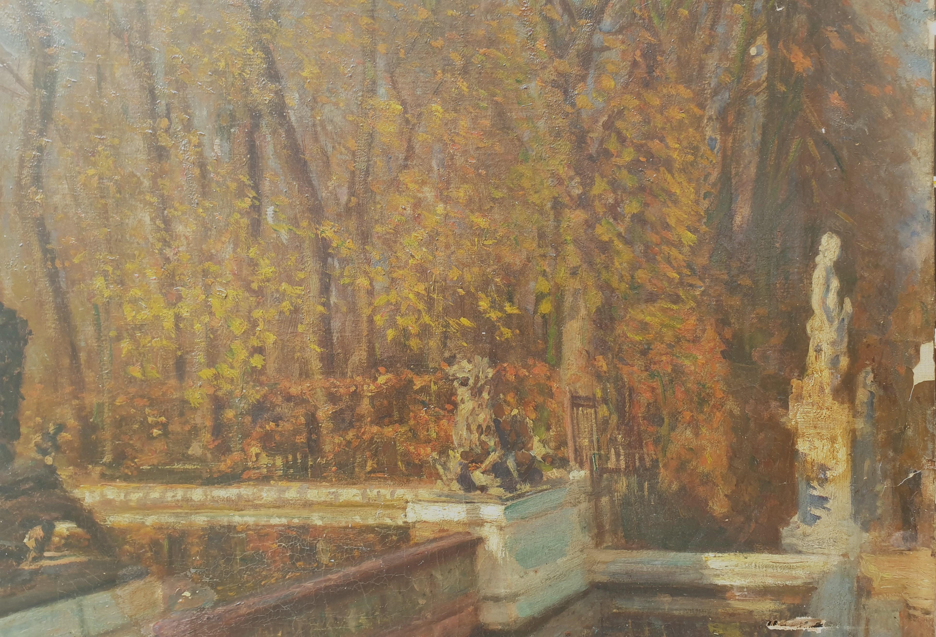 ALTAMURA Parco di Versailles Paesaggio impressionista italiano Fontaine scultura 19° secolo - Painting Impressionismo di Saverio Francesco ALTAMURA