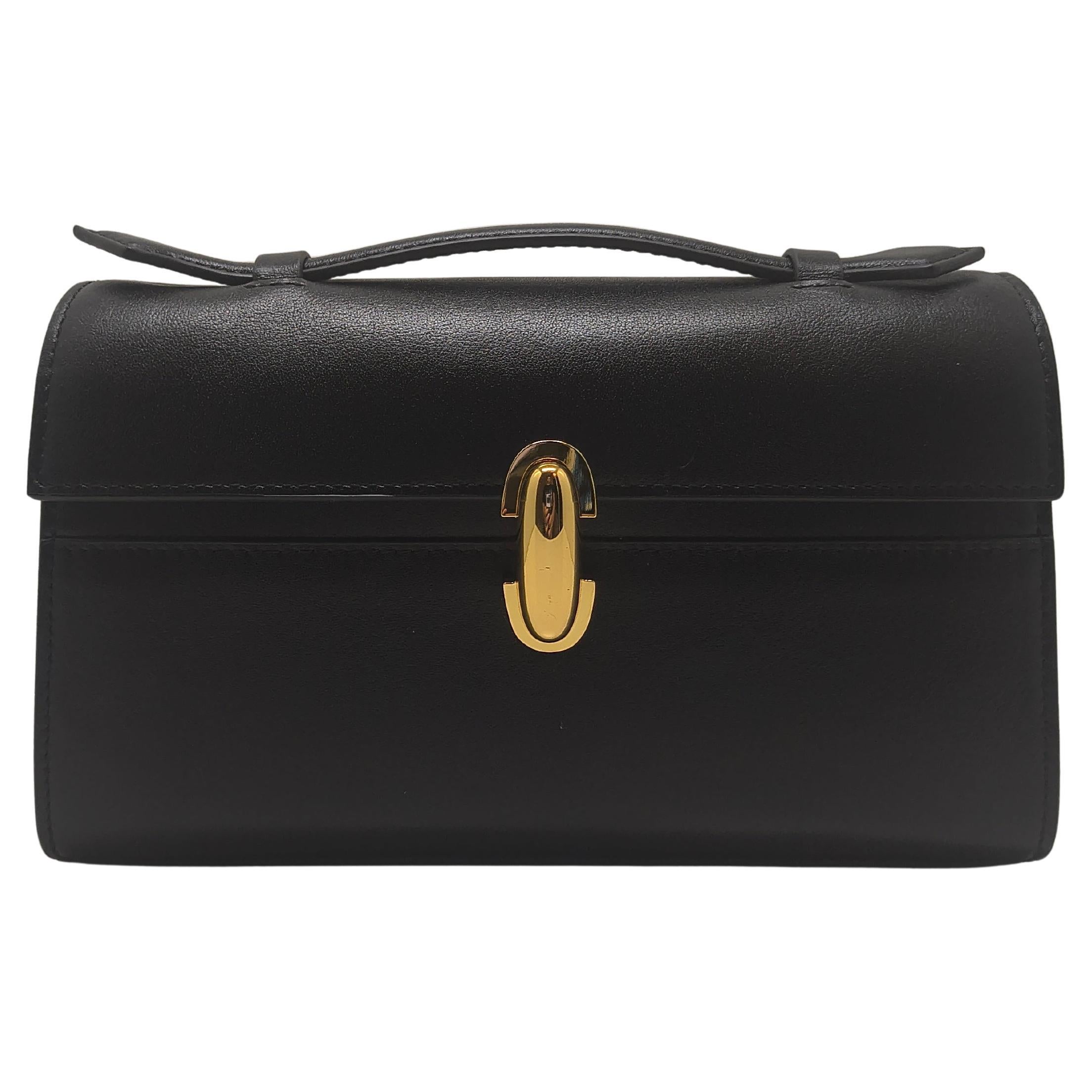 Pochette Savette Symmetry in pelle nera con manico superiore in vendita
