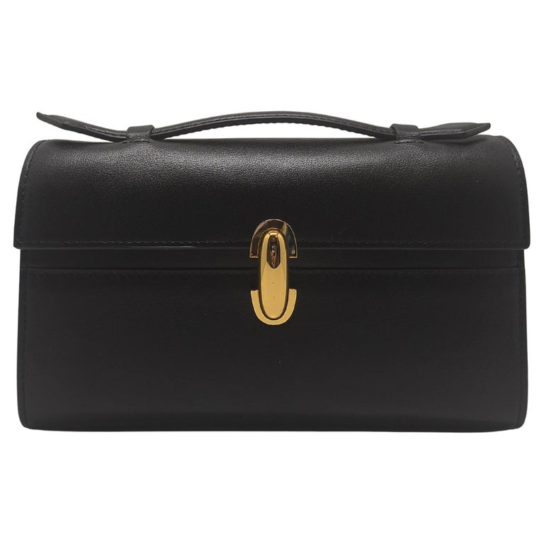 Savette Schwarz Leder Symmetry Top Handle Clutch Tasche im Angebot