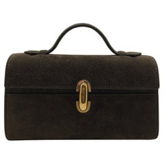 Savette Green Khaki Symmetry suede Top Handle Clutch Bag