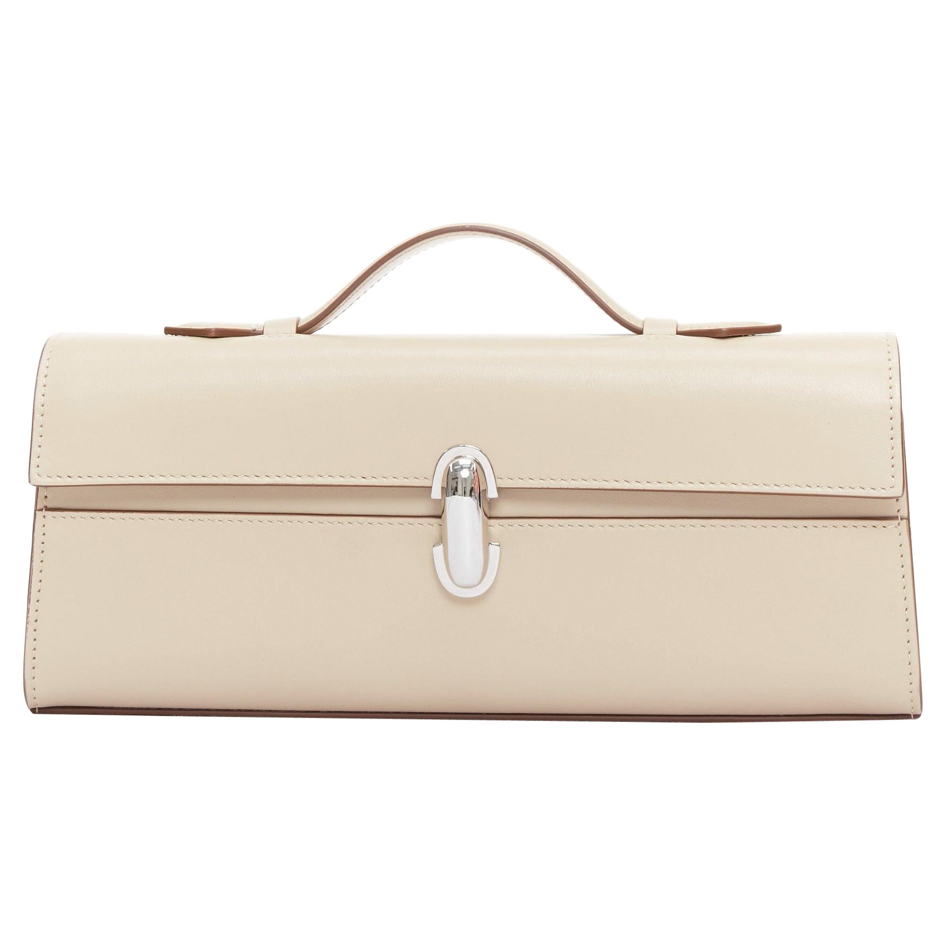 SAVETTE Symétrie beige argenté boucle allongée pochette supérieure