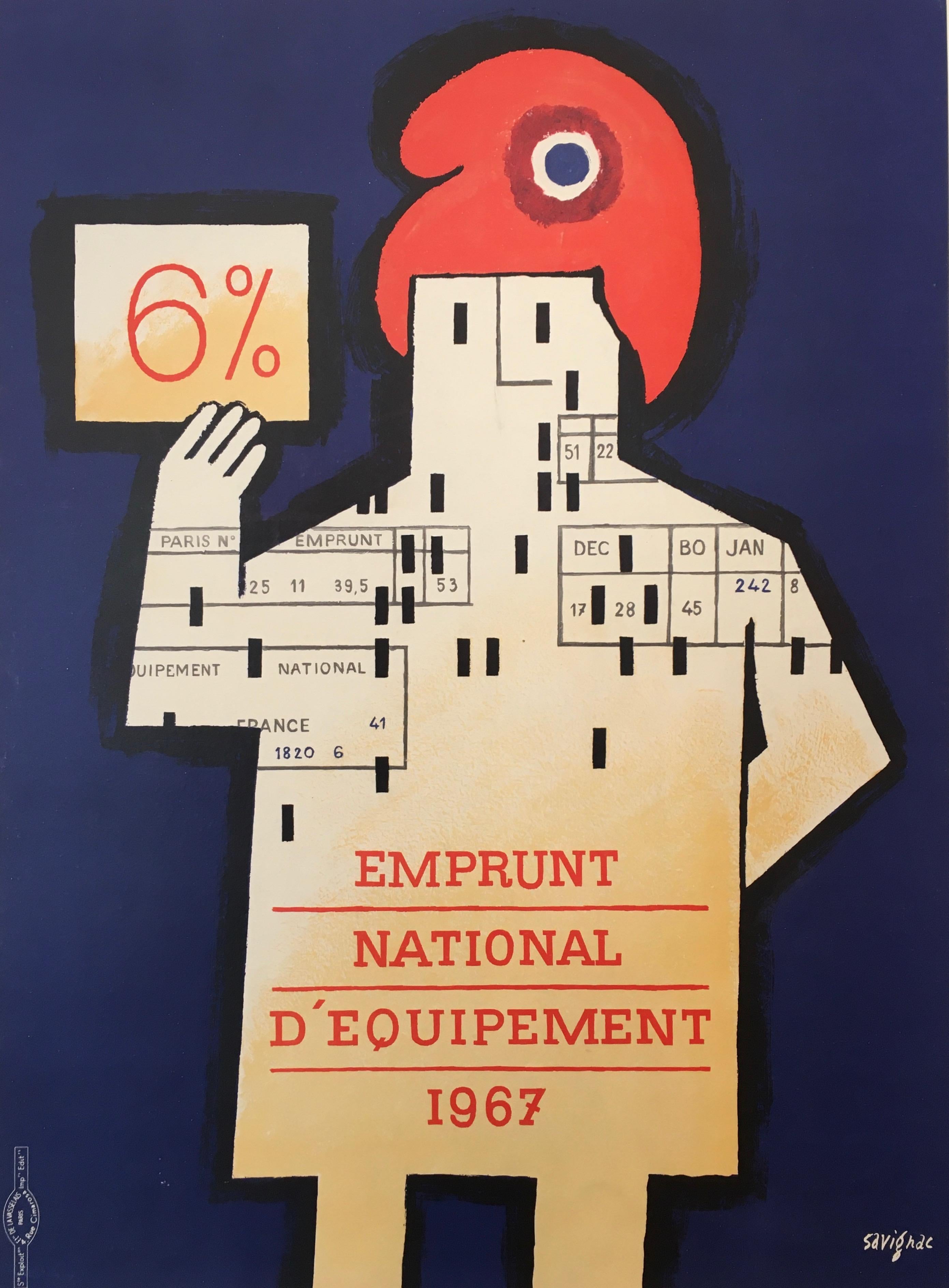 Paper Savignac, 'Emprunt National D’Equipement', Original Vintage French Poster, 1967