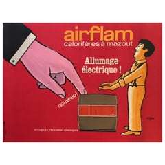 Savignac, Original Vintage French Advertisement Poster, 'Airflam' Heating, 1967