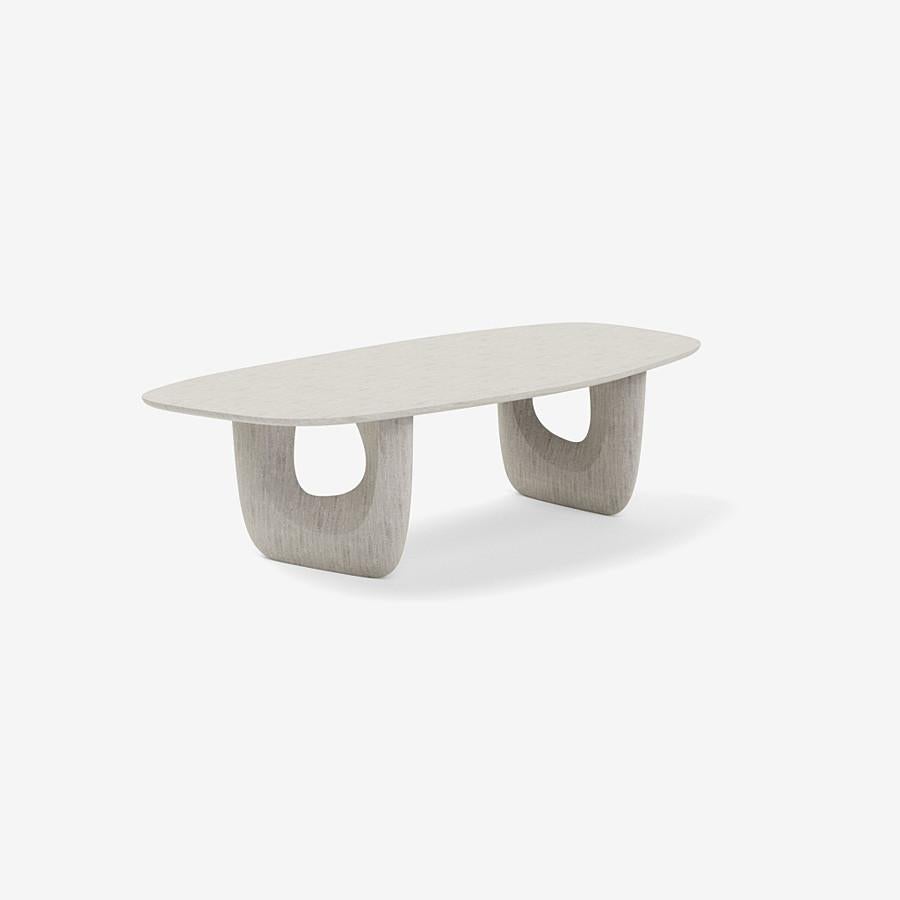 This Savignyplatz dining table by Sebastian Herkner in ivory ultra matte lacquered oak is 260cm W × 120cm D × 74cm H. 

The Savignyplatz in Berlin is an idyllic square in Charlottenburg district of Berlin where people picnic in the park or meet in