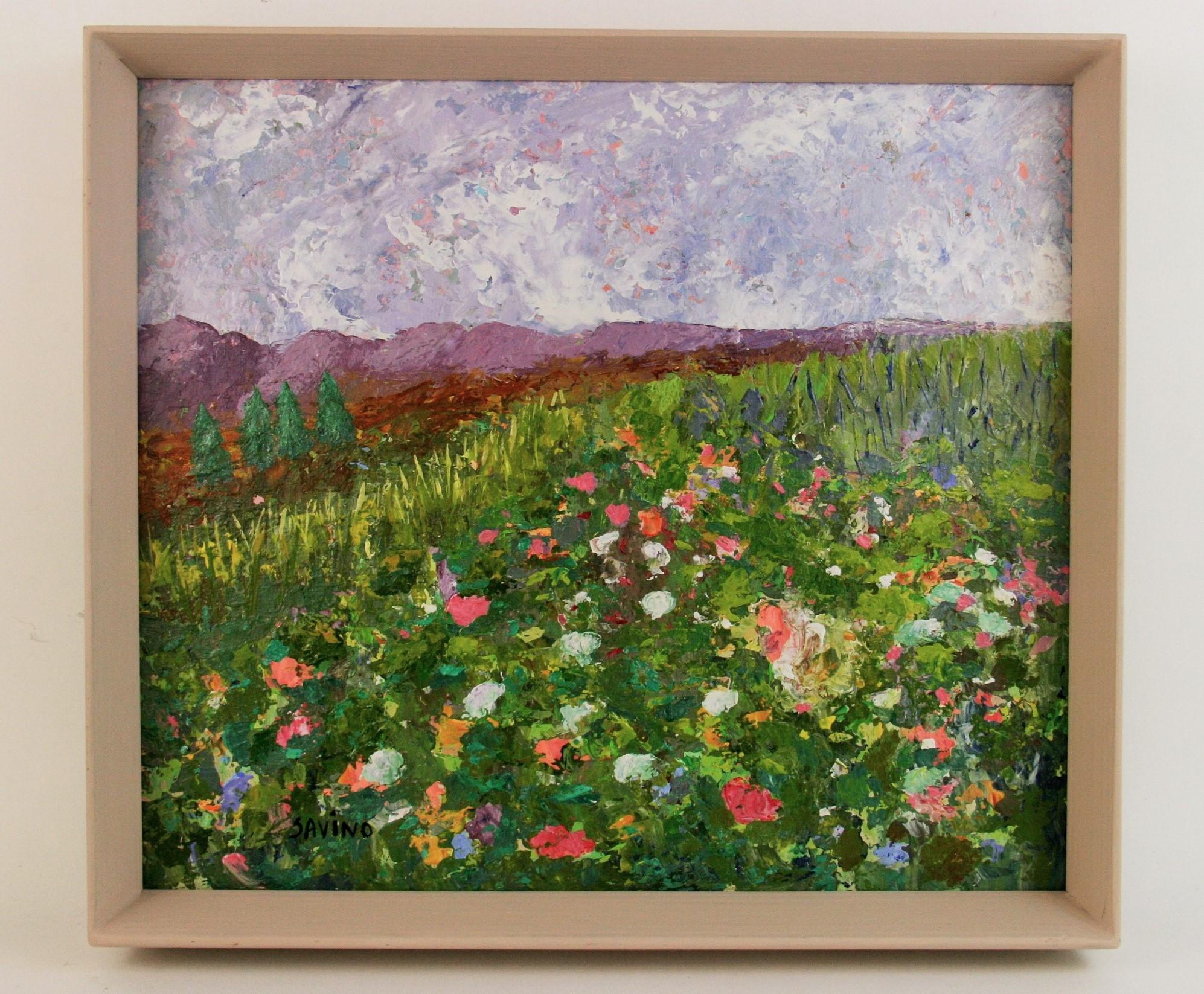 Vintage French  Impressionistic Wildflower Landscape Painting For Sale 1