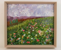 Francés vintage  Pintura impresionista de un paisaje de flores silvestres