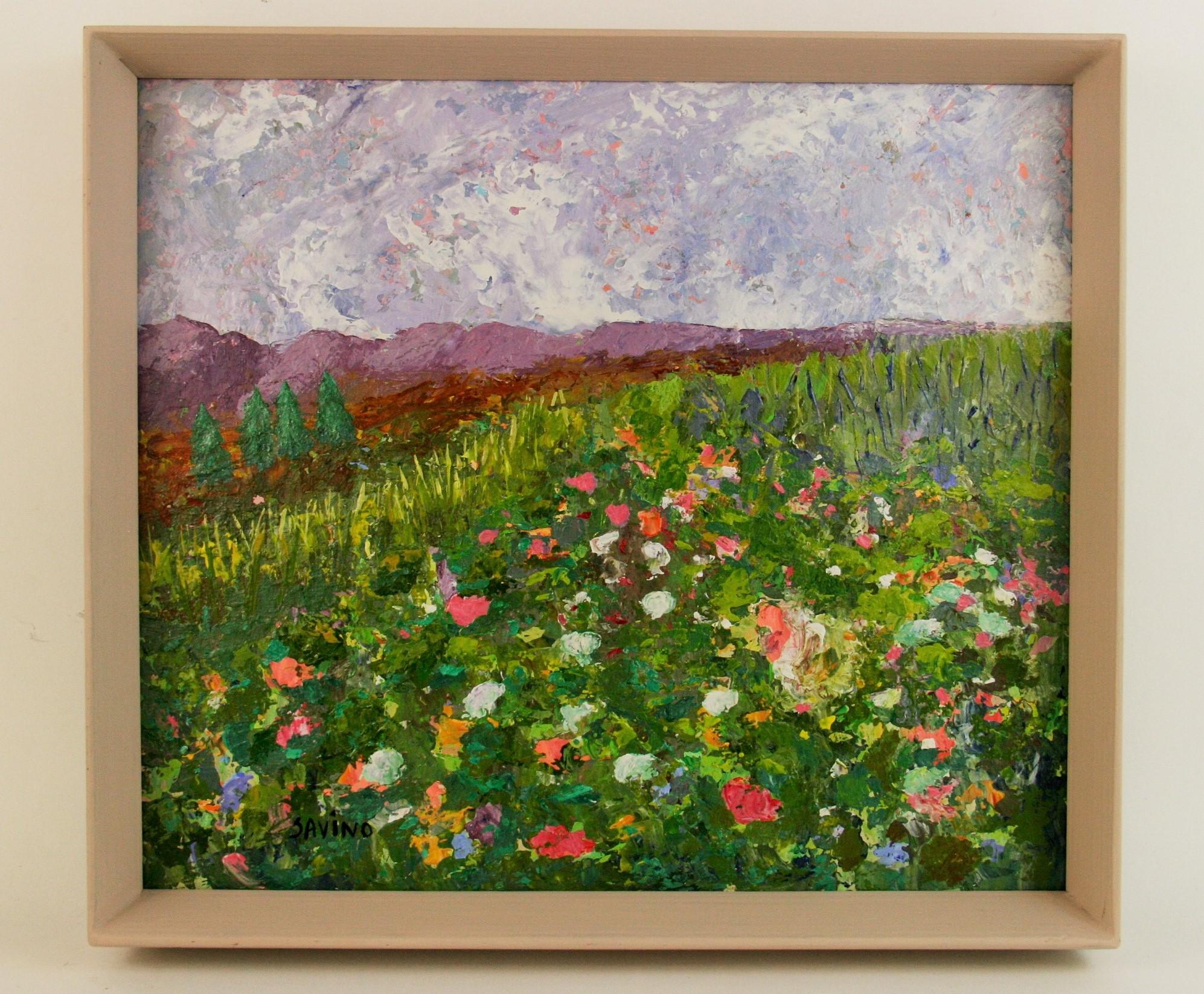 Vintage French  Impressionistic Wildflower Landscape Painting For Sale 2