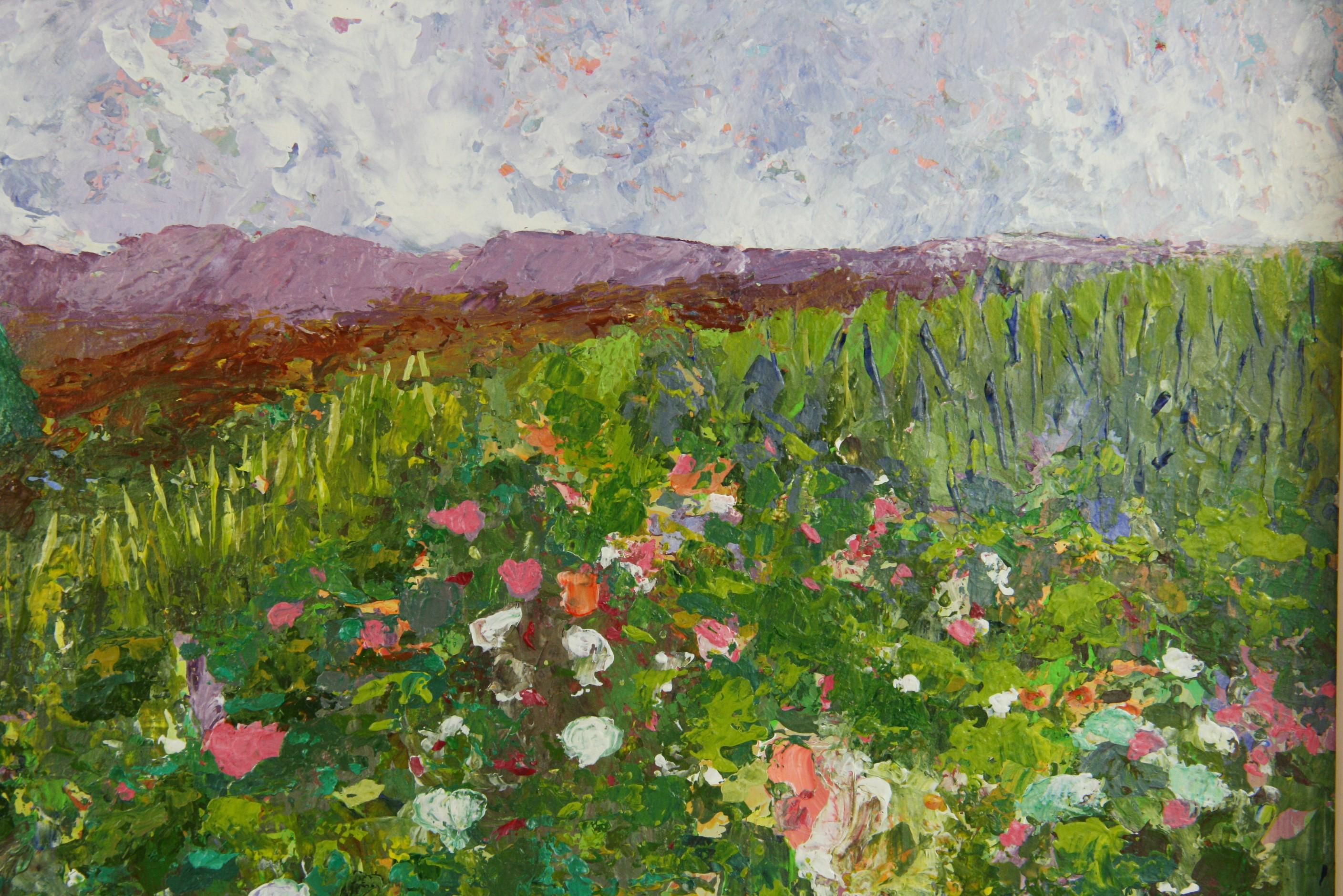 Vintage French  Impressionistic Wildflower Landscape Painting For Sale 4