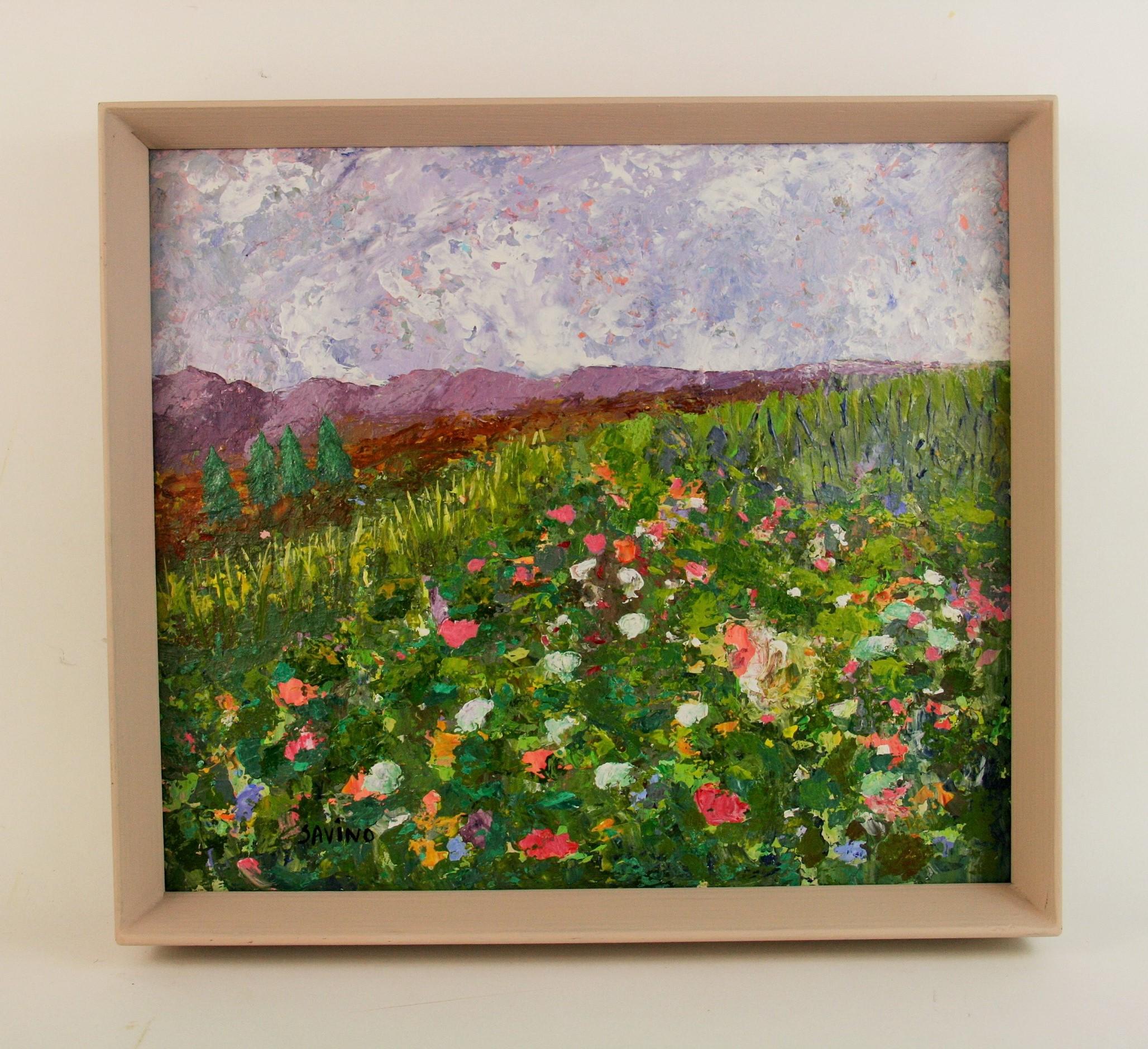 Vintage French  Impressionistic Wildflower Landscape Painting For Sale 5