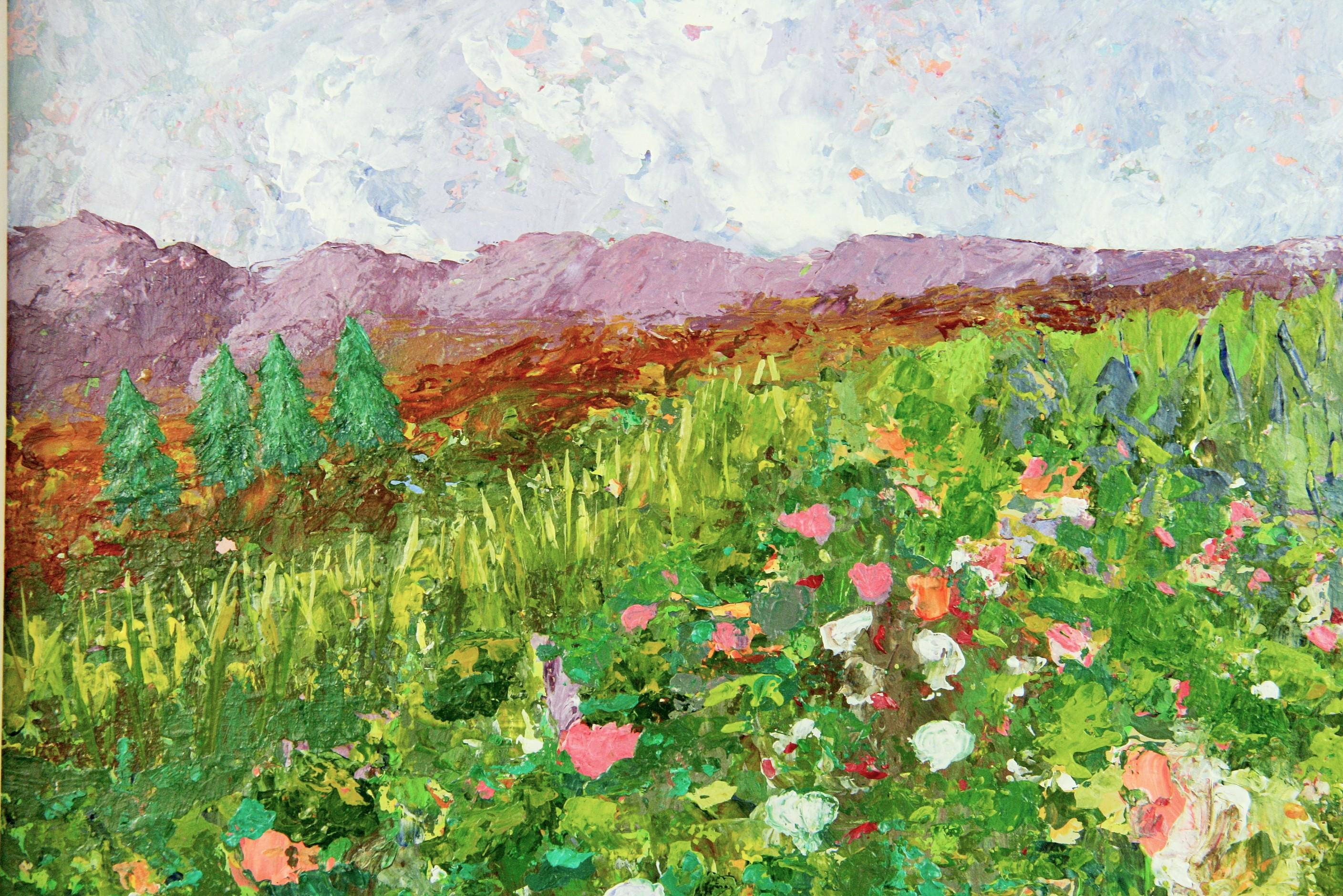 #5-3293a VintageFrench Impressionistic style landscape, oil  palette technique on a board ,signed by Savino, displayed in a wood frame.