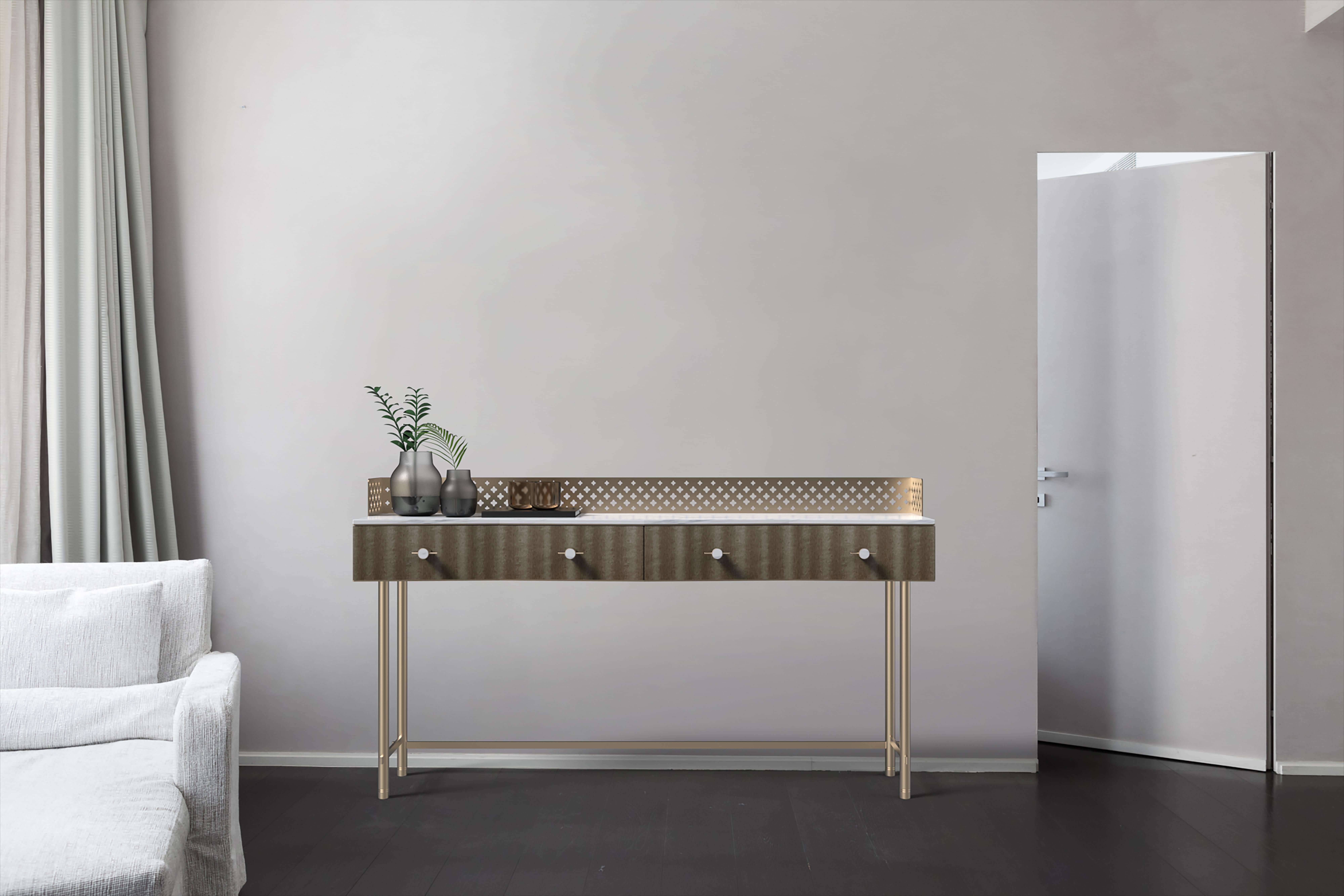 Italian Savita Artisanal Luxury Wooden Console, Metal Structure, Made in Italy For Sale