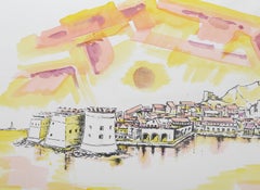 Dubrovnik, Litografía moderna coloreada a mano por Savo Radulović