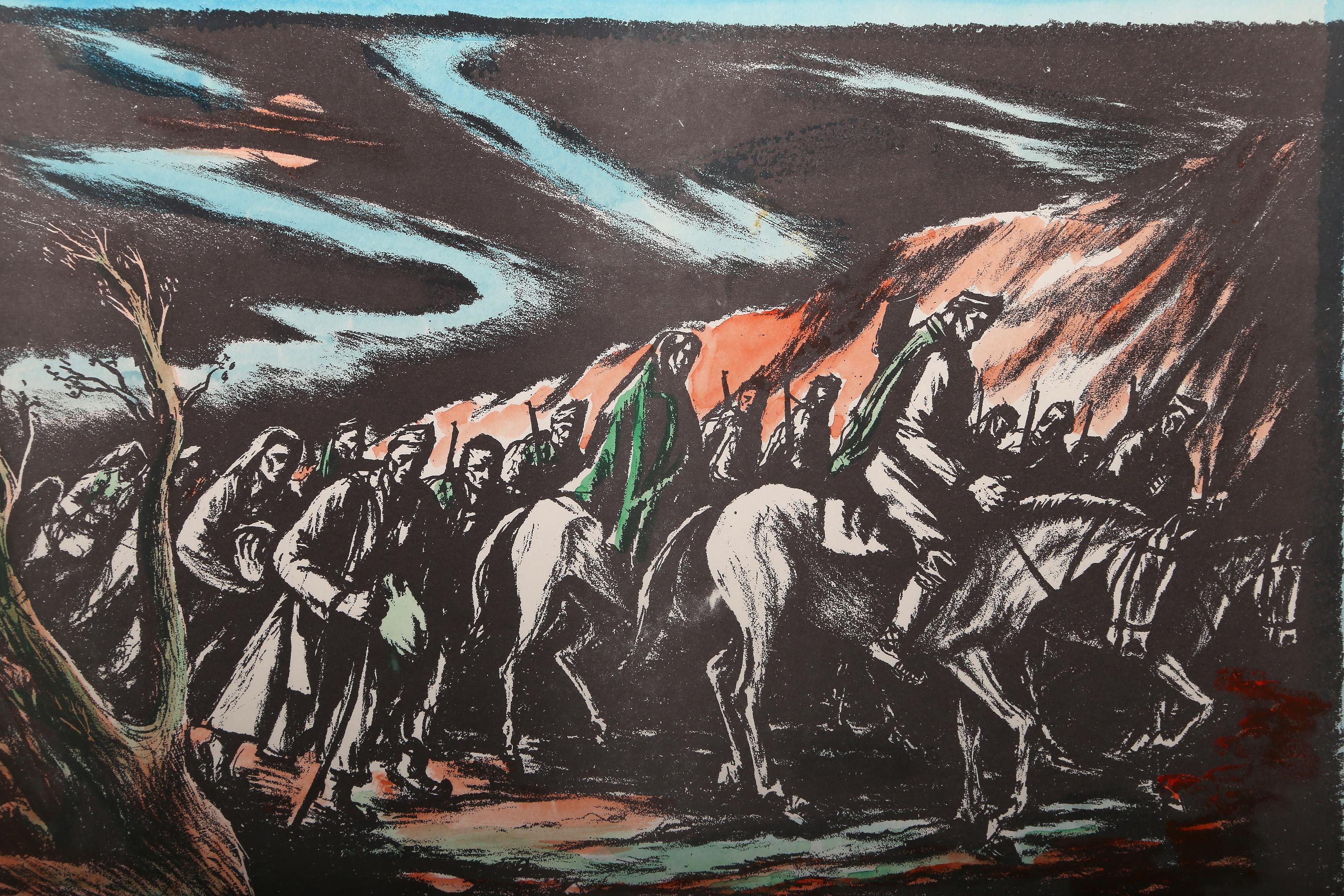 Exodus, litografia moderna colorata a mano di Savo Radulović - Print di Savo Radulovic