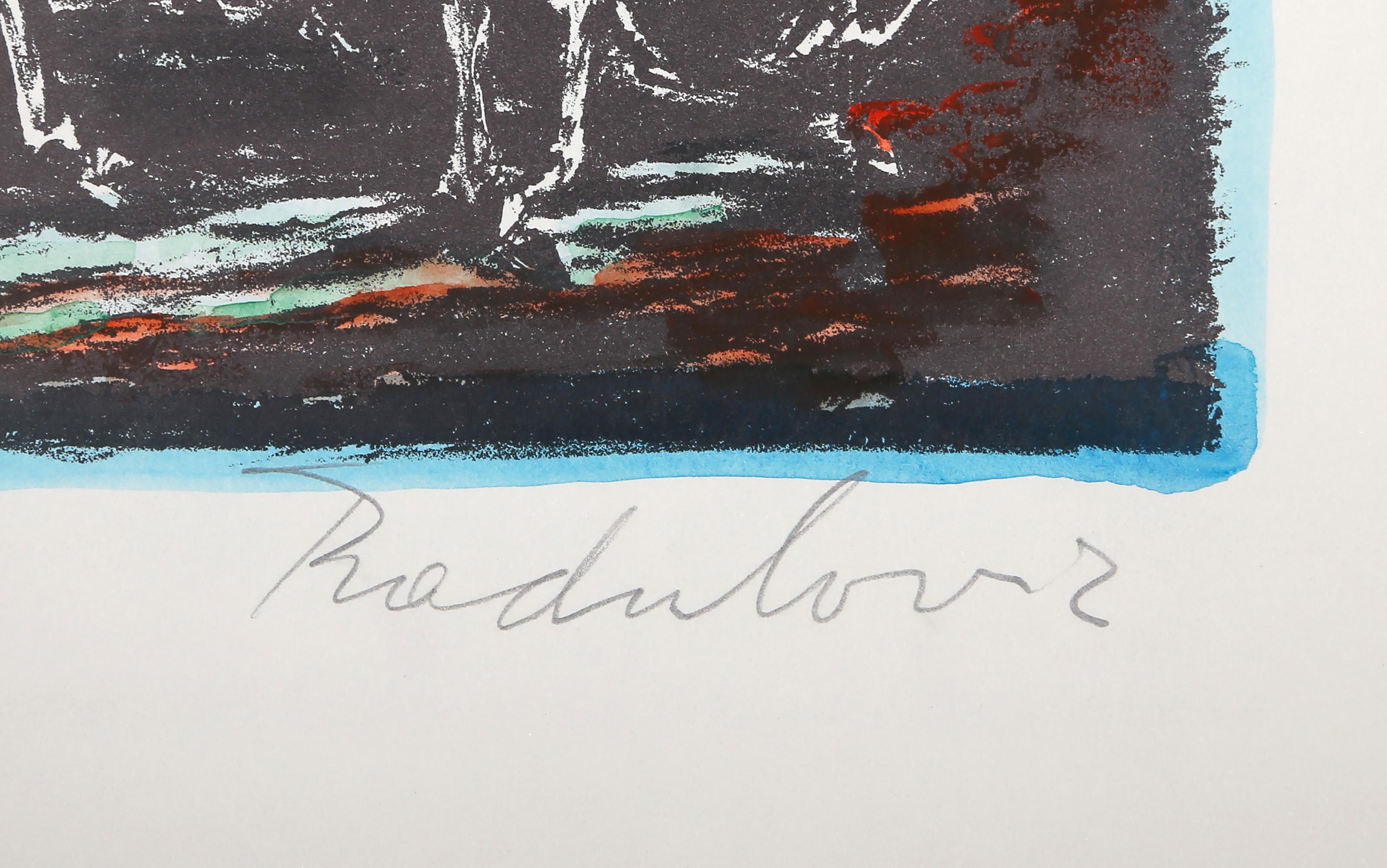 Exodus, litografia moderna colorata a mano di Savo Radulović - Animal Print Nero di Savo Radulovic