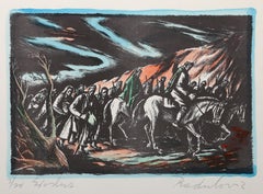 Éxodo, litografía moderna coloreada a mano por Savo Radulović