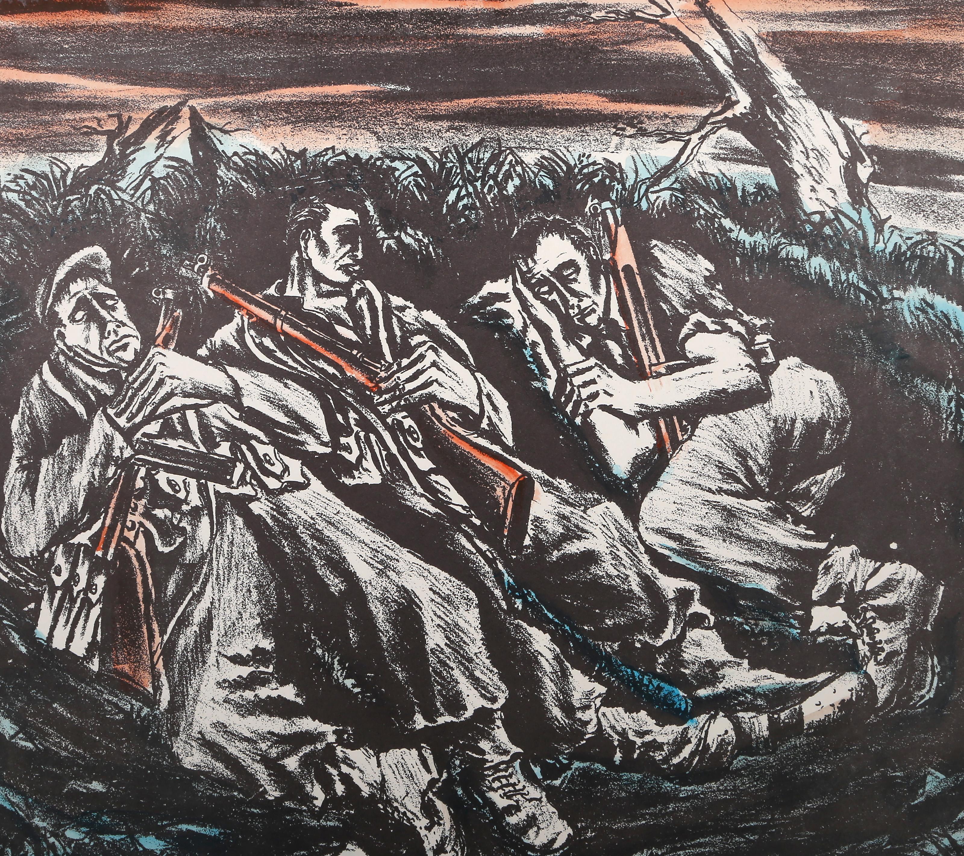 Fatiga, litografía moderna coloreada a mano por Savo Radulović - Figurative Print Negro de Savo Radulovic