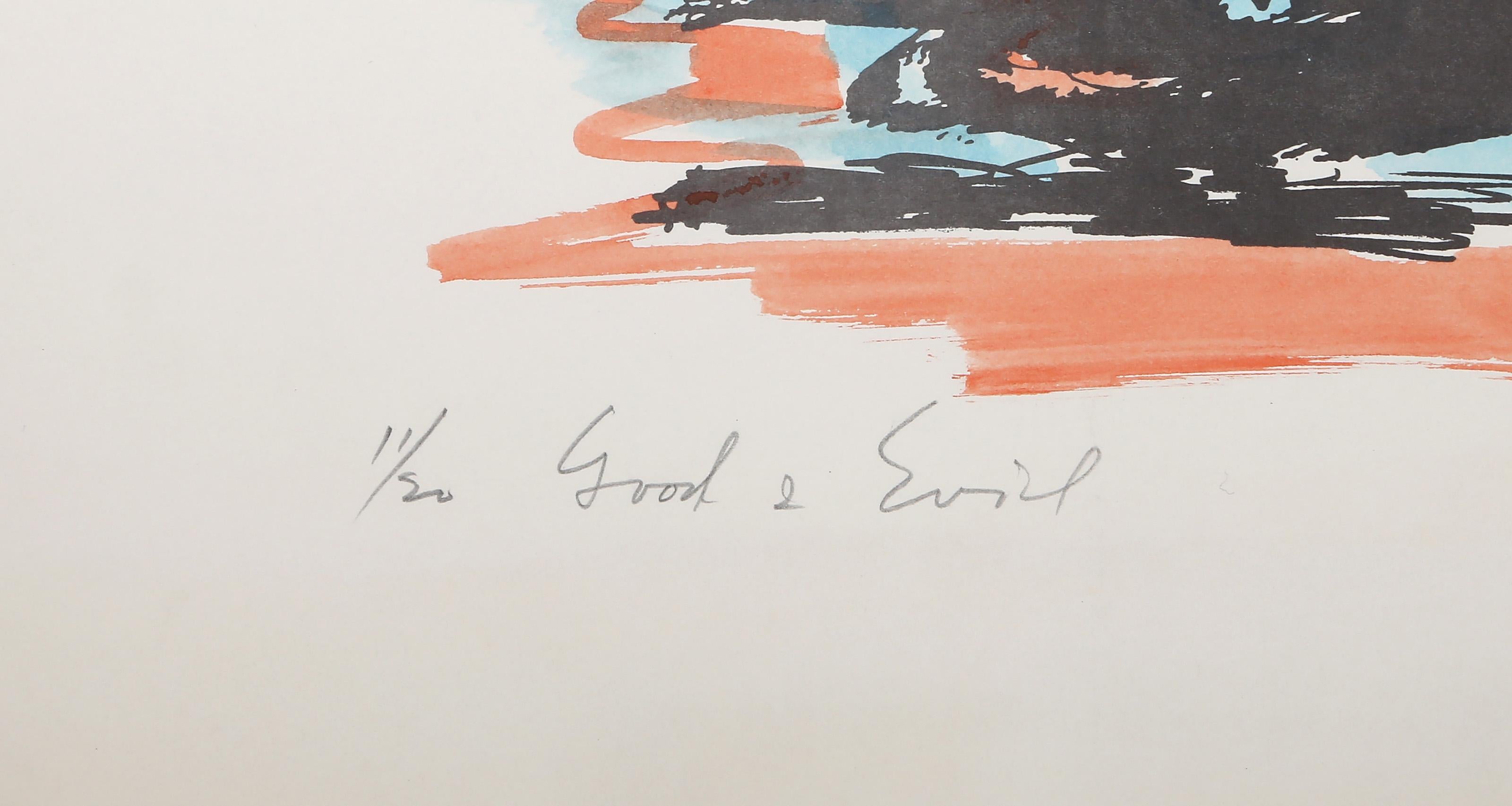 Il bene e il male, litografia moderna colorata a mano di Savo Radulović - Print Moderno di Savo Radulovic
