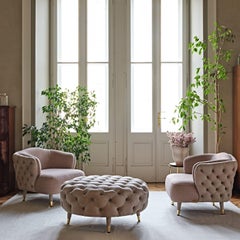 Savoi Round Tufted Beige Leather Ottoman