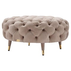Savoi Round Tufted Beige Leather Ottoman