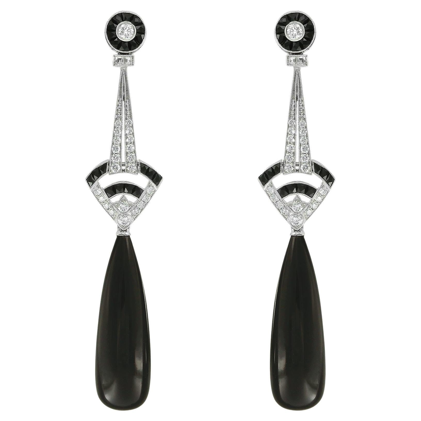 Savoir-faire Onyx '28.35ct' and Diamond '0.55ct' Earrings in 18ct White Gold