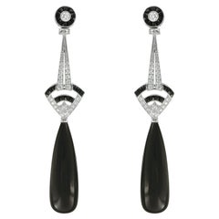 Savoir-faire Onyx '28.35ct' and Diamond '0.55ct' Earrings in 18ct White Gold