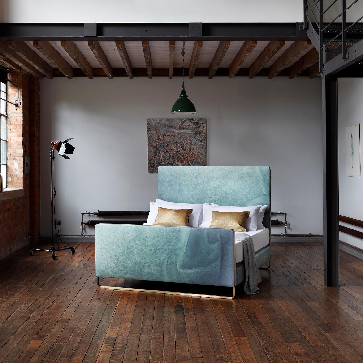 A collaborative design with British leather specialist and designer Bill Amberg, the Ocean bed fuses a pioneering printing technique with traditional craftsmanship. Created exclusively for Savoir, the Ocean bed design showcases a bespoke watercolour
