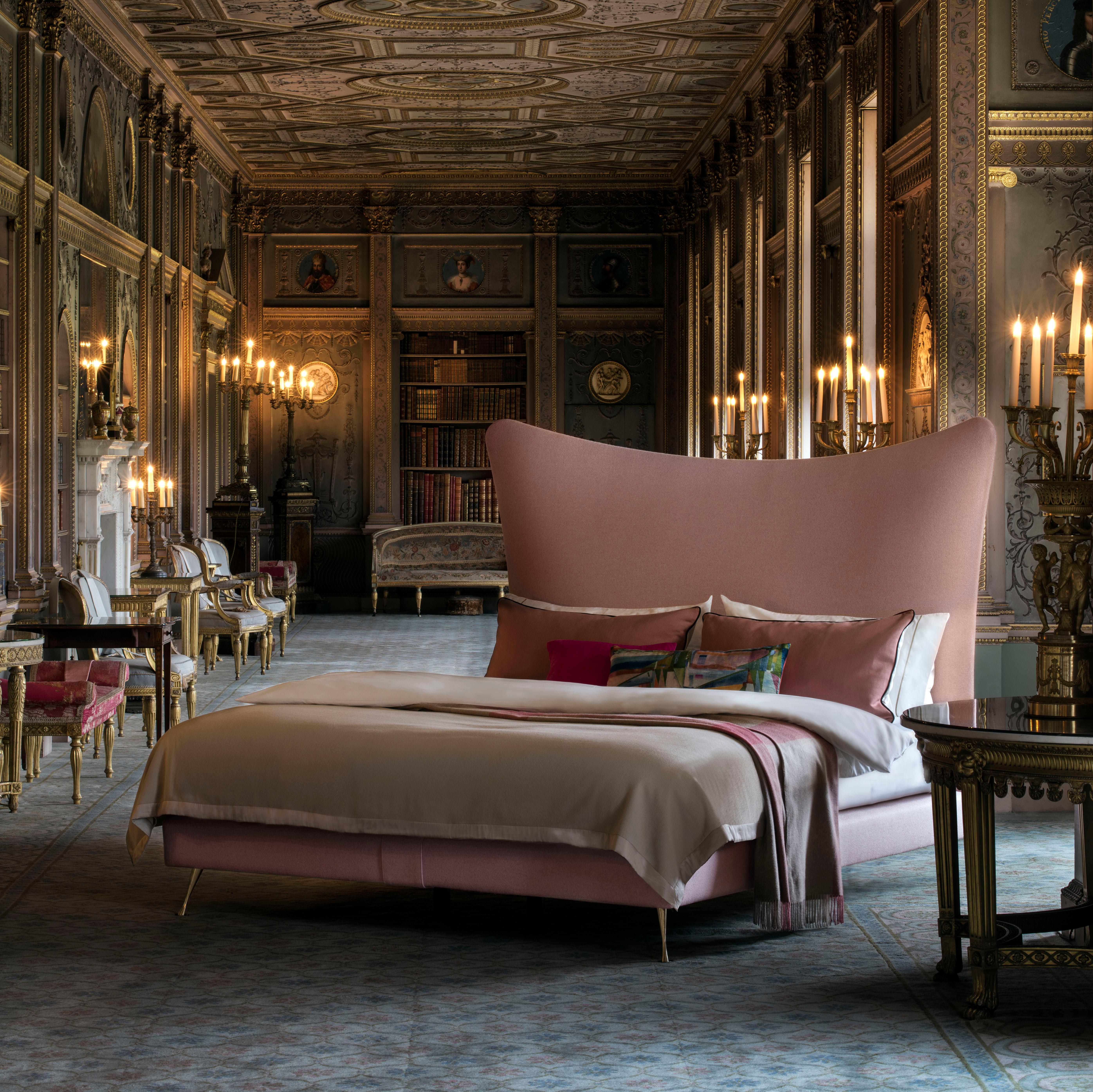 A classic Savoir house design, the soft curves of the Amelia creates a very modern bed design. The headboard silhouette and indulgent pink colourway radiate femininity. Skilfully handcrafted in Savoir's London Bedworks, the Amelia headboard and base