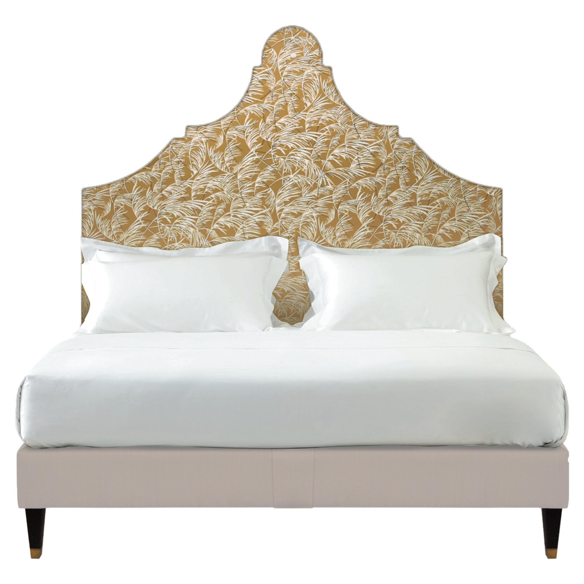 Savoir Rococo Inspired Patterned Headboard with Piping and Nº3 Bed Set, US King For Sale