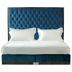 Savoir State Bed in Blue Velvet, Made to Order in London, California King Size